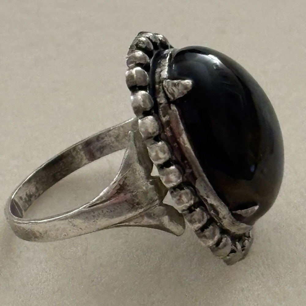 Vintage Ring Black Green Brown Tiger Eye or Labradorite Sterling Silver Size 8 - Picture 7 of 13